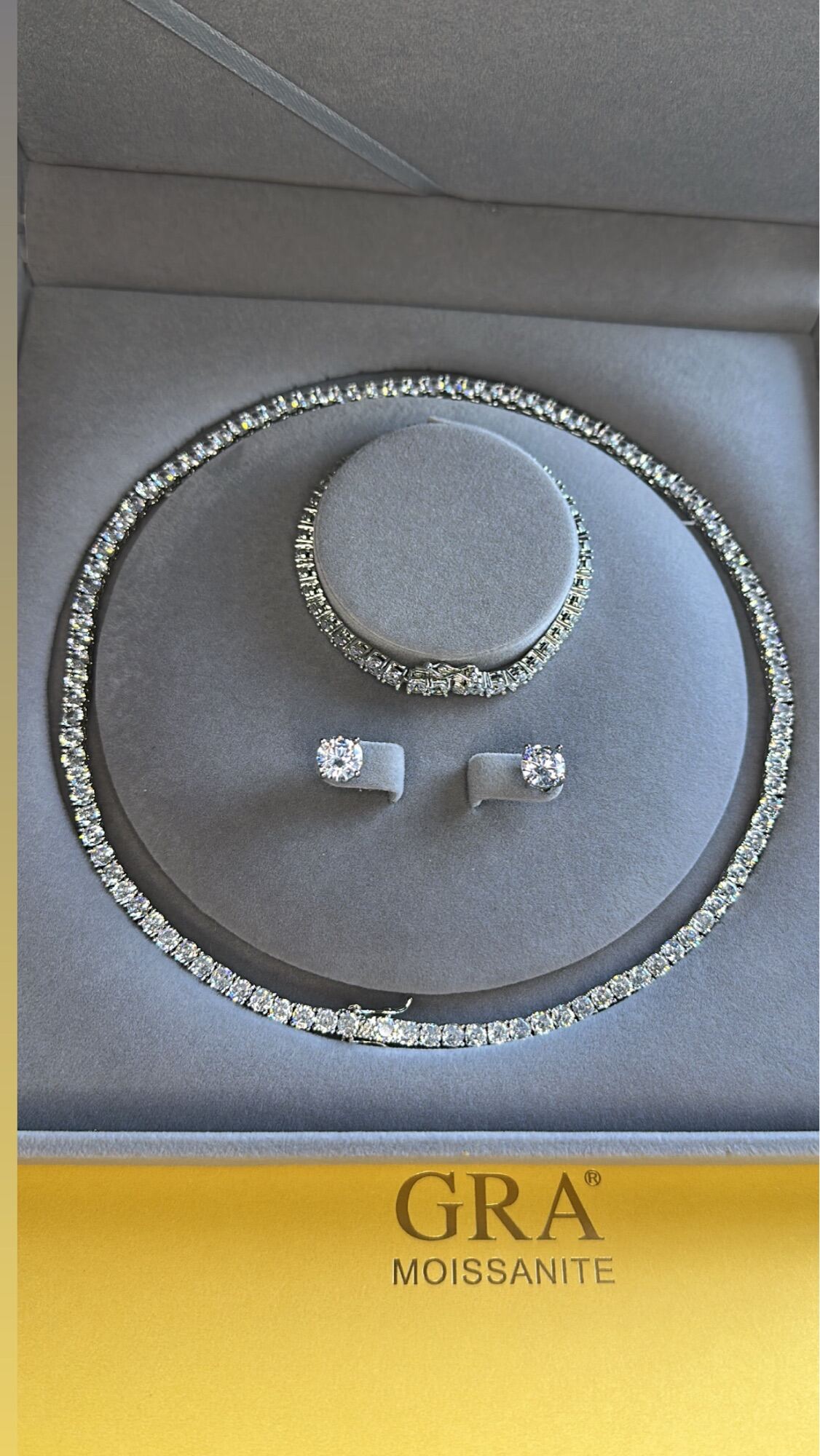 Round brillaint Set Triple Lock Tennis Necklace, Bracelet and Stud