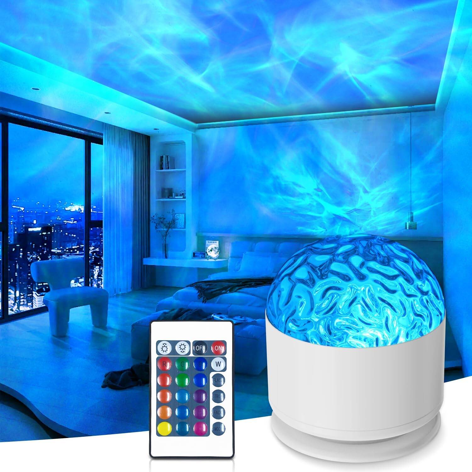 16 Color Starry Sky Ocean Wave Galaxy Projector Light Auto Rotate Remote Control USB Powered LED Ambient Night Light Party Decor