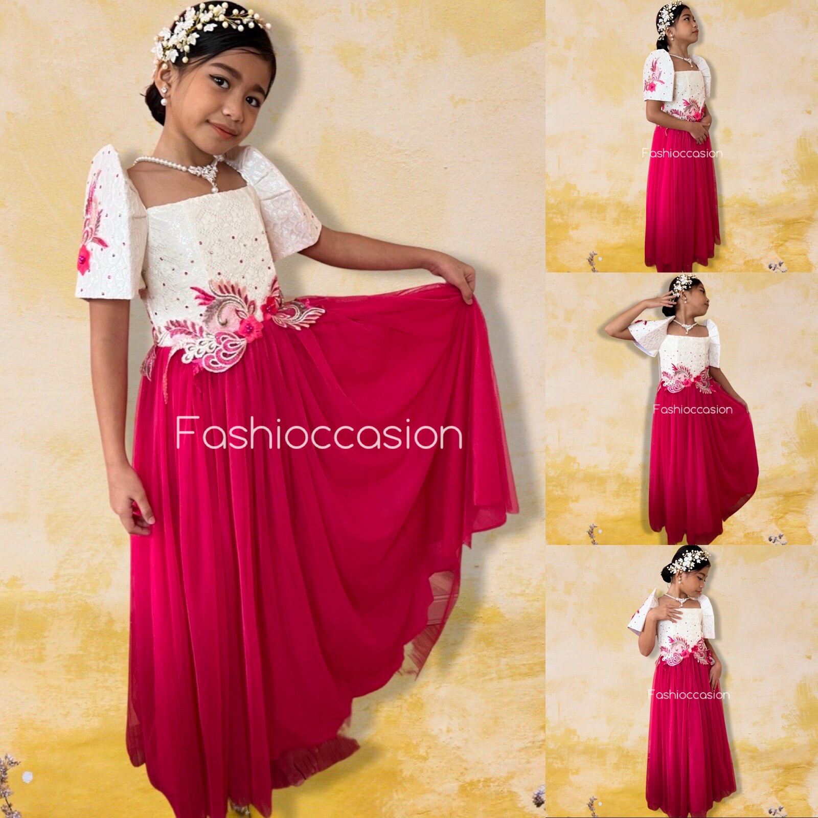 【Must Have】Filipiniana Kids Dress with Tulle and Lace Design (Buwan ng ...