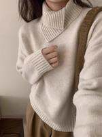 GUWEIROU | Luxurious Light Gray High-Neck Thick Soft Knitwear