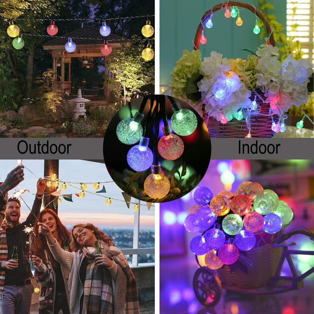 Solar String Lights Outdoor 10/30/50 LEDs 39.4 Ft Crystal Globe Lights With 8 Li