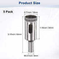 Uxcell 5pcs Diamond Hole Saw Drill Bit 3-18mm Glass Drill Bit for Ceramic/Marble/Granite Stone/Bottles/Tile Cutting Silver Tone