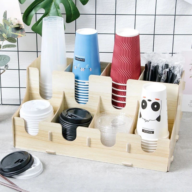 Coffee Milk Tea Shop Supplies Disposable Paper Cup Holder Minute Cup Bar Counter Cup Lid Sugar Bag Straw Storage Rack Commercial Use
