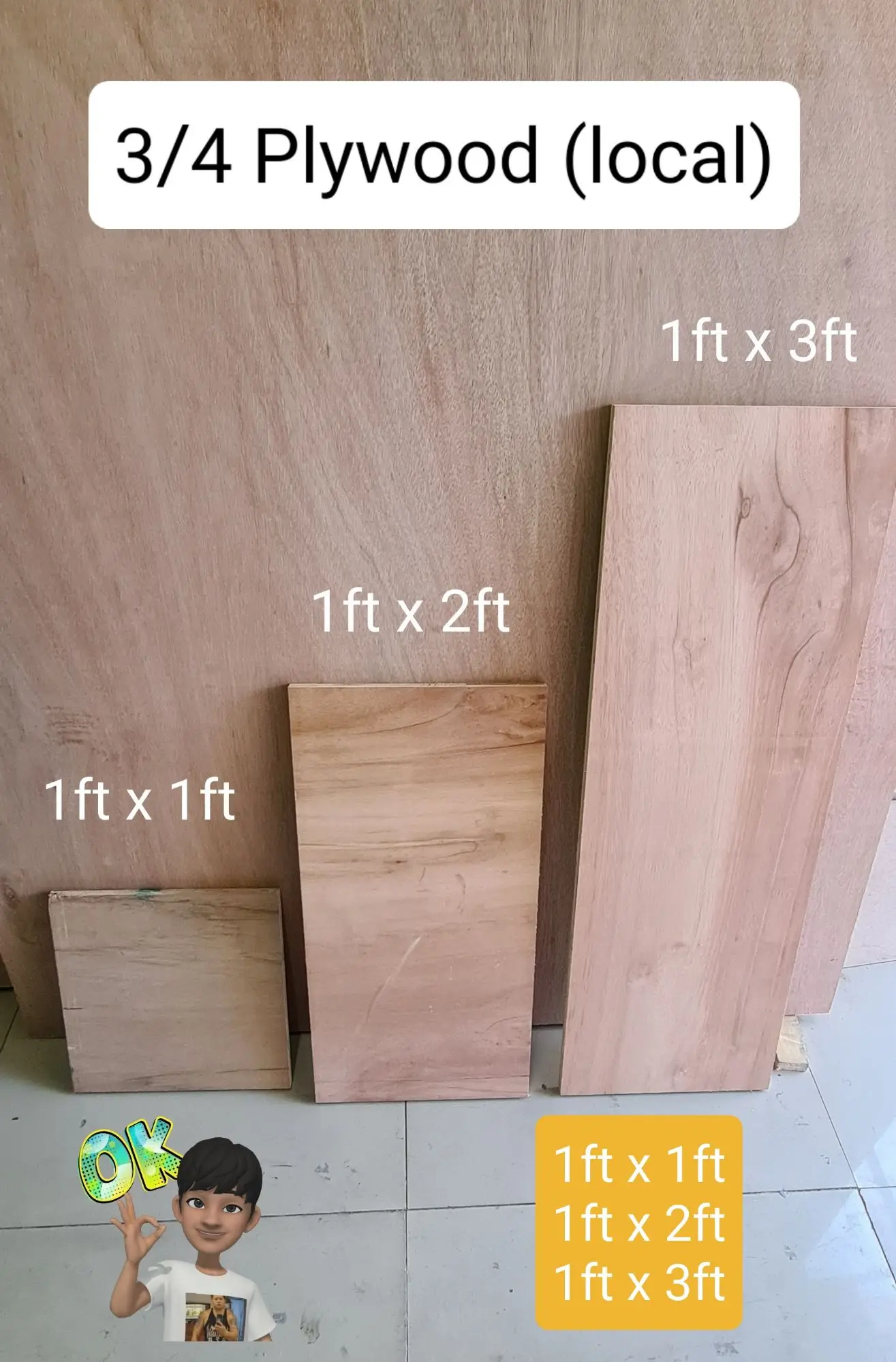 3/4 Plywood 1ft x 1ft to 3ft