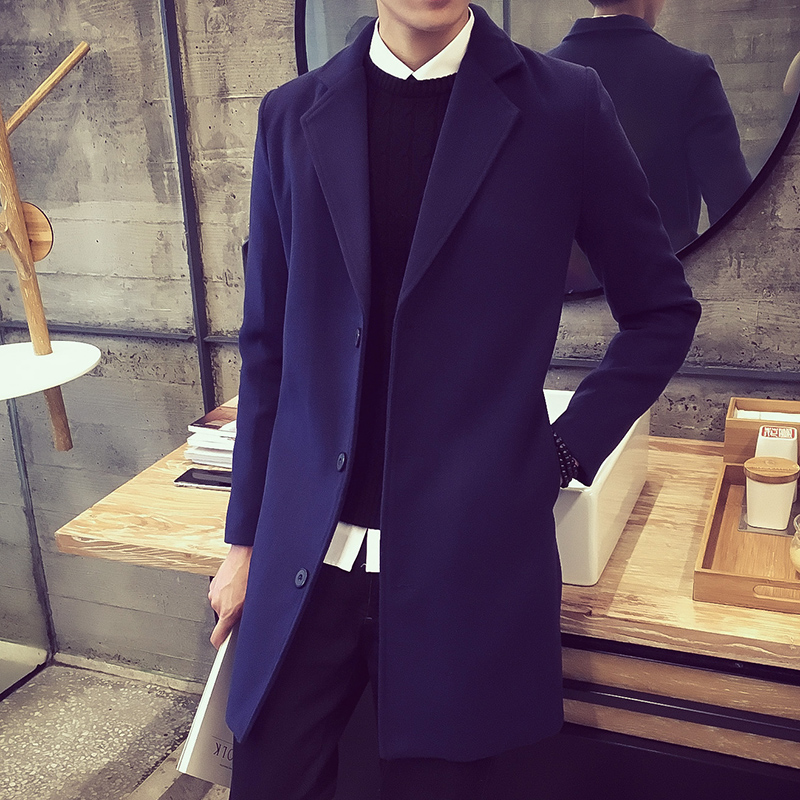 Trench Coat Men's Mid-Length Korean-Style Slim Fit Woolen Jacket Youth Trendy 2022 New Men's Thickened Woolen Overcoat