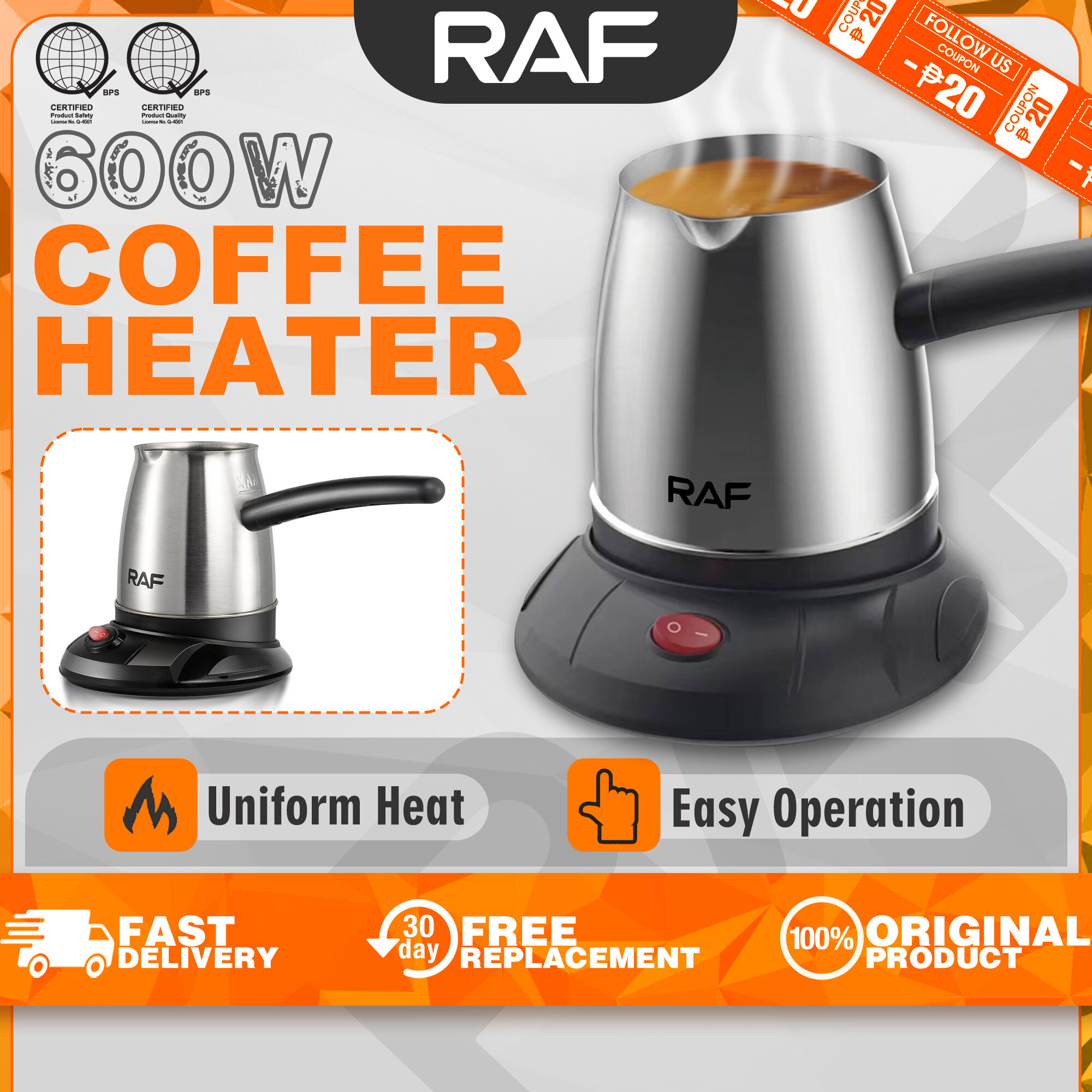 RAF 0.5L Stainless Steel Electric Coffee Kettle Pot Moka