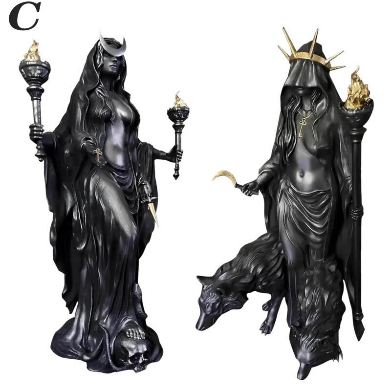 The Witch of The Night Hecate Greek Goddess with Her Hounds of Magic Sculpture Underworld Light Messenger Resin Statue