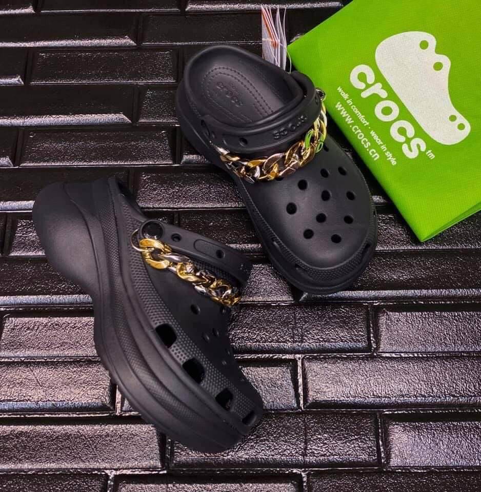 Crocs Bae Clog With Silver Gold Chain 