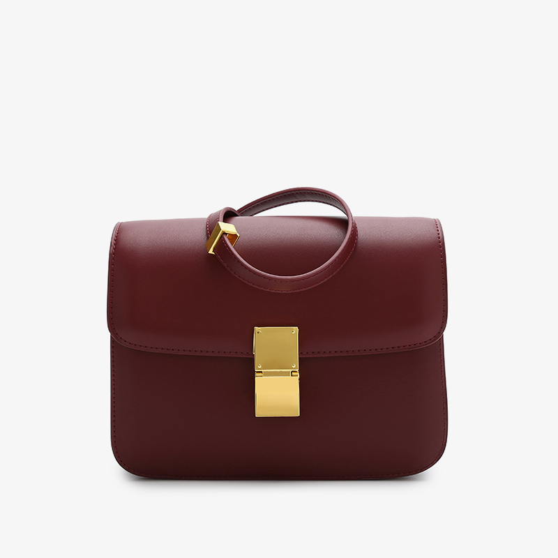 [Korean Style] Minimalistic Medium Size Liege Leather Box Bag Brown / 20X7X15 cm