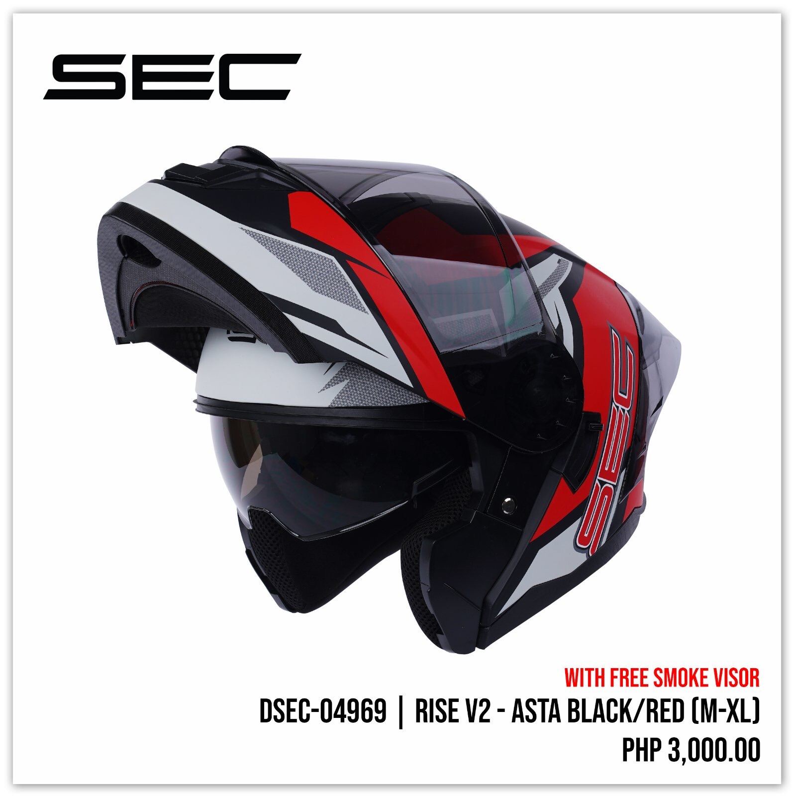 sec rise v2 ASTA modular dual visor helmet with FREE SMOKE LENS