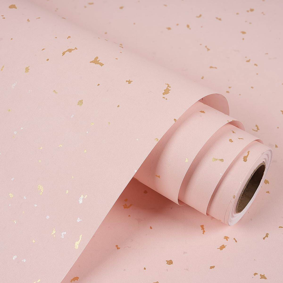 Pink Wrapping Paper Roll 17Inch×10Feet Pink and Gold Foil Wrapping Paper Matte Kraft Gift Paper for Girls Women Birthday Baby