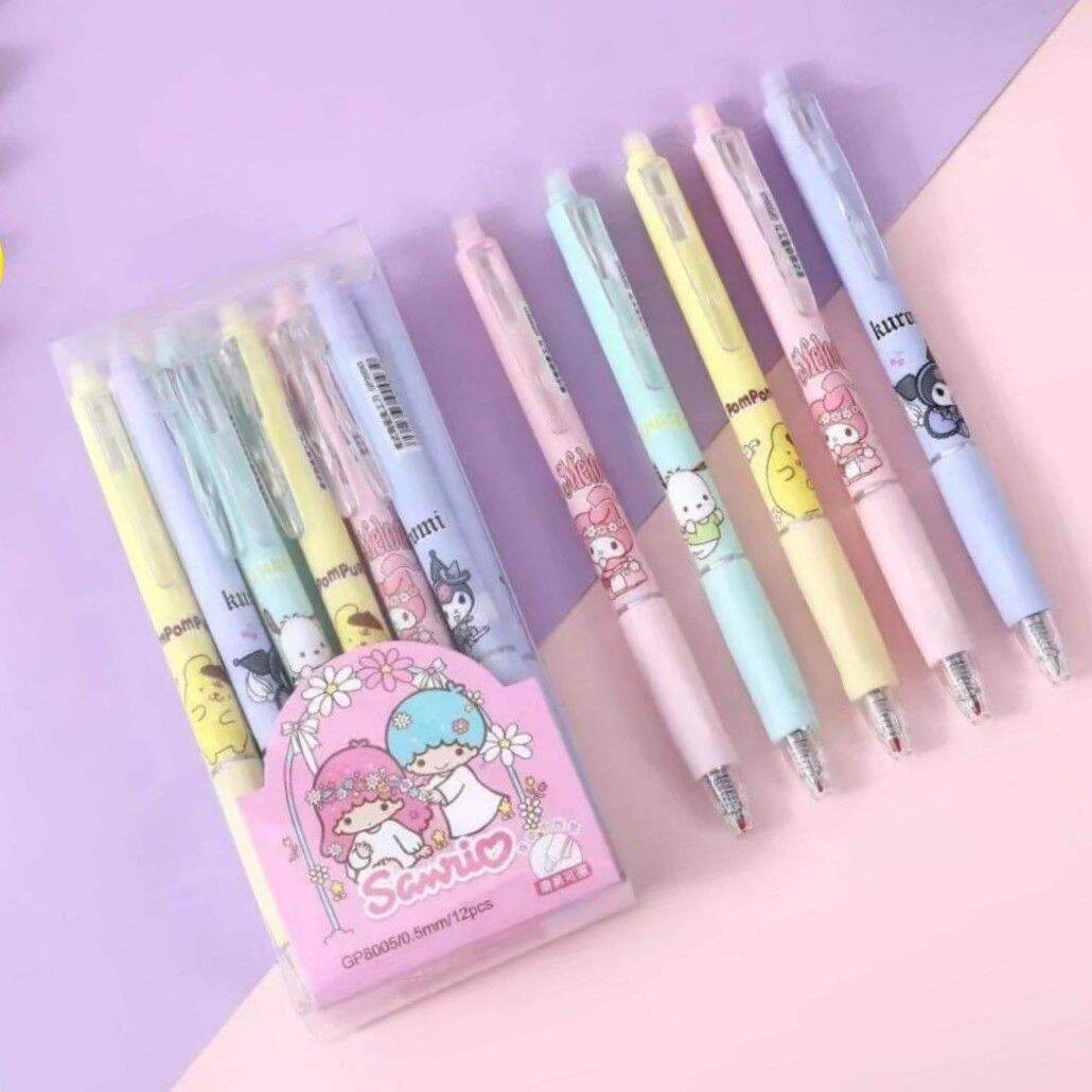 Erasable Ballpen Set 12pcs. Sanrio Kawaii Character School Writing ...