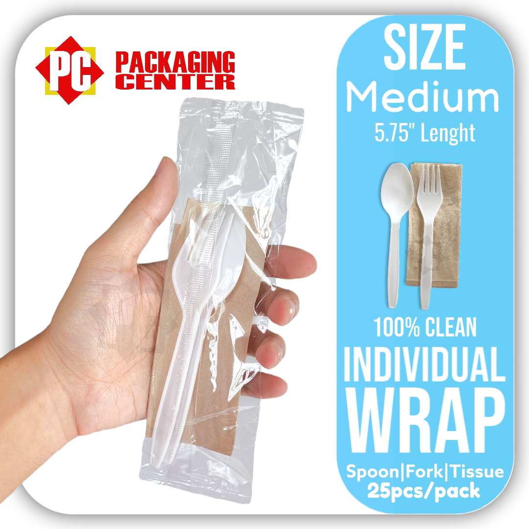 Individual Wrap Spoon and Fork with Tissue paper by 25sets per pack
