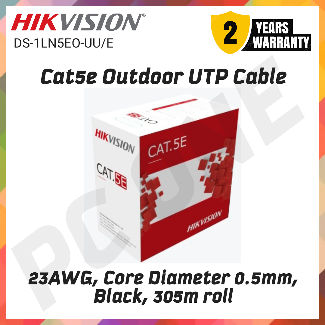 HIKVISION Cat5e Outdoor UTP Cable 23AWG, Core Diameter 0.5mm, Black
