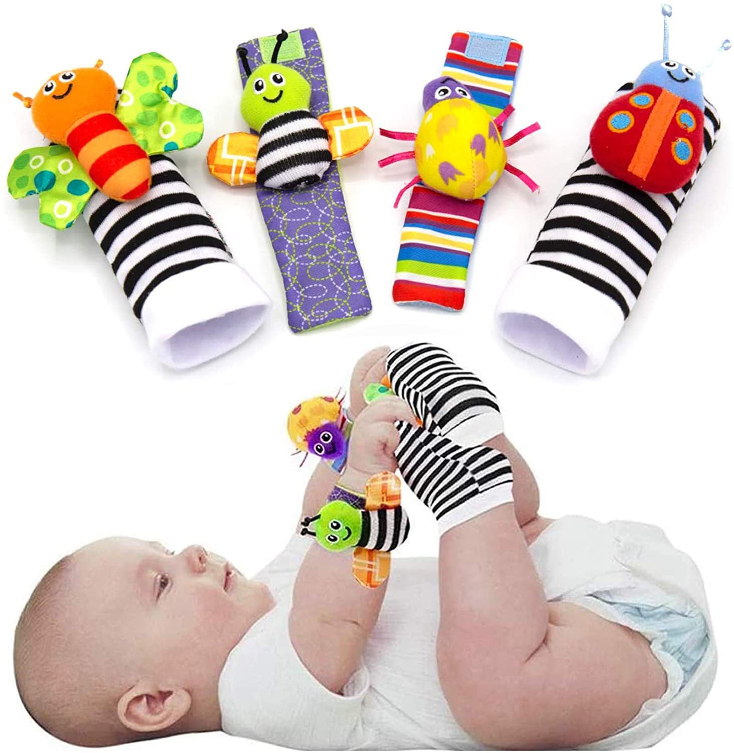 Soft Toy Animal Baby Infant Kids Hand Wrist Bells Foot Sock Rattles 