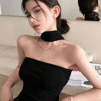 CHOEFULYN | Black Halter Neck Strapless Shoulder Top