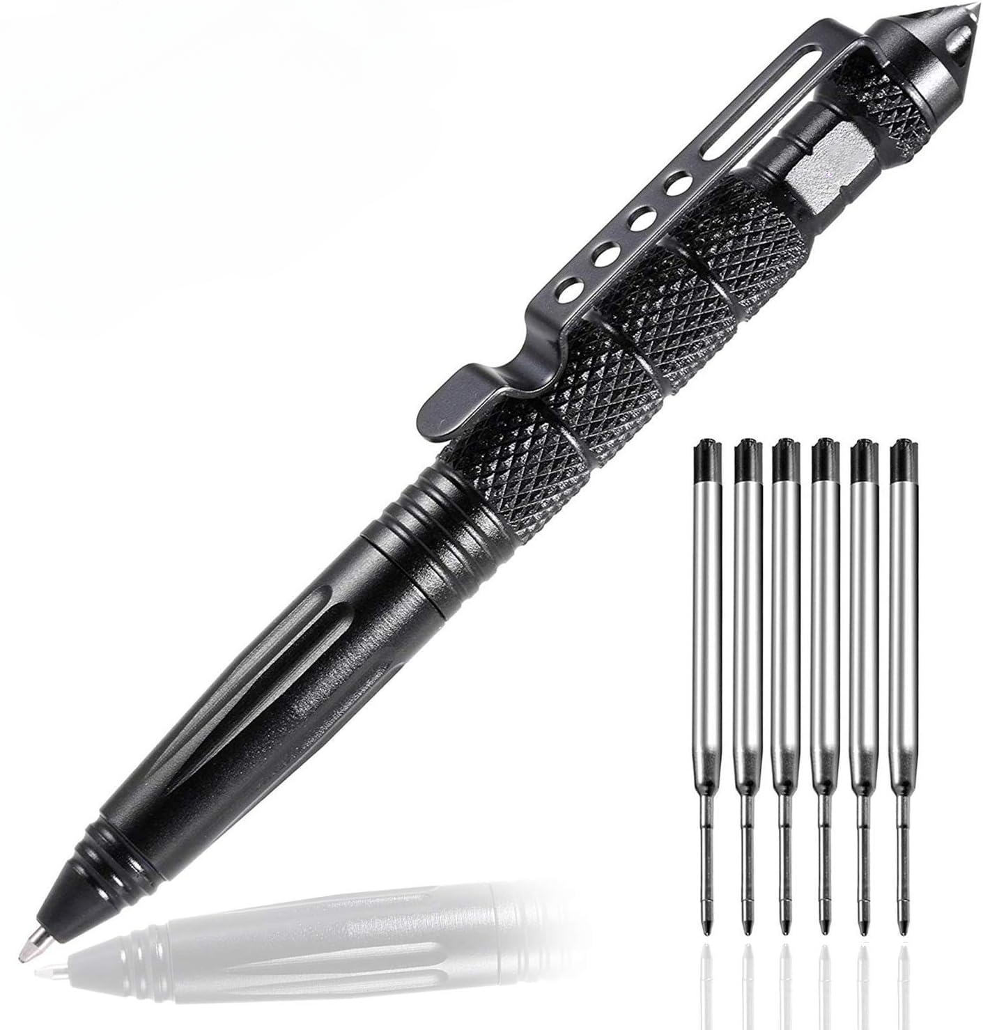 Military Tactical Pen Professional Self Defense Pen Emergency Glass Breaker Pen - Tungsten Steel Writing Tool with 6 Refill