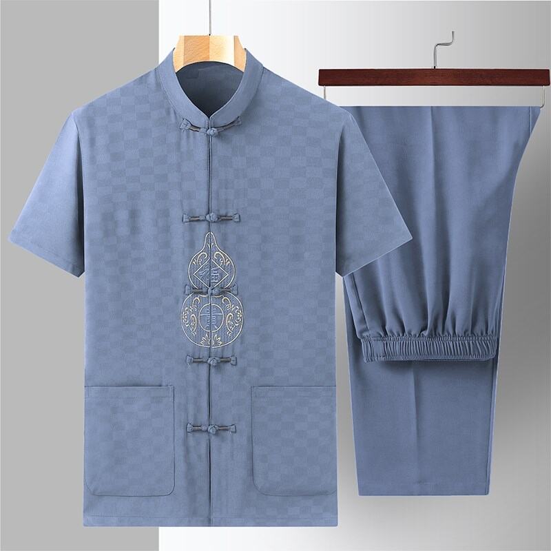 Ice Silk Short Sleeve Tai Chi Suit Men's Mid-aged Summer Casual Wear New 2024 Traditional Chinese Tang Costume Ensemble Presyo  3,032 Piso*Libreng Shipping