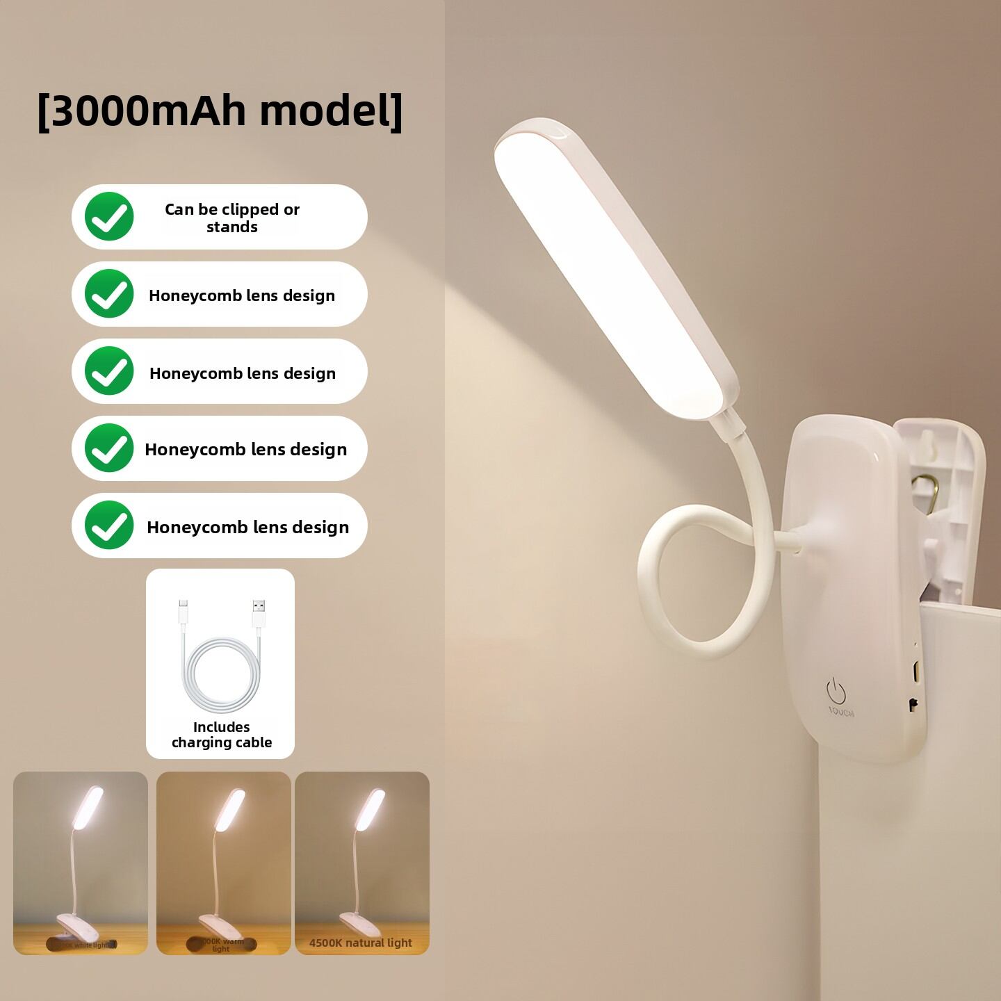 Study Desk LED Reading Light with Clip-on Design for Eye Protection