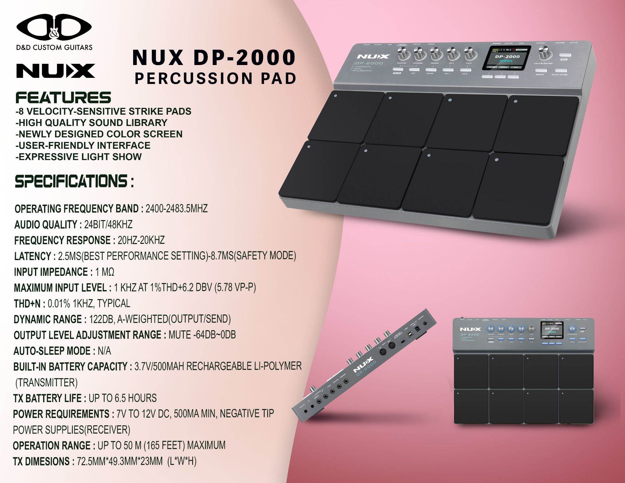 NUX DP-2000 Digital Percussion Pad with 8 Velocity Sensitive Pads, FX ...