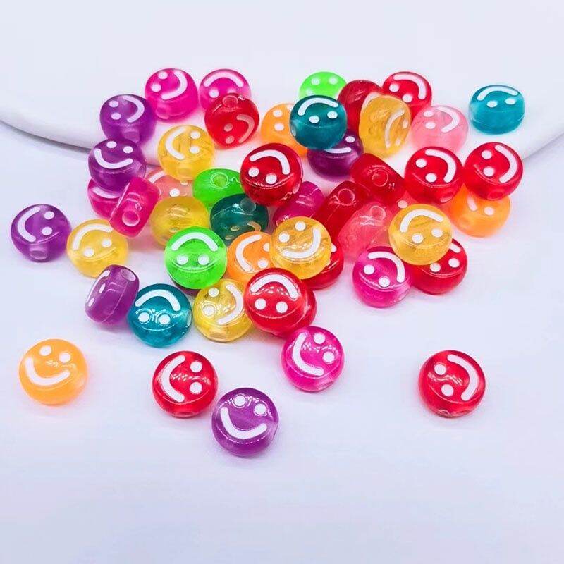 Smiley Bead 10mm White Beads with Colored Smiley Faces 20pcs for DIY Accessories