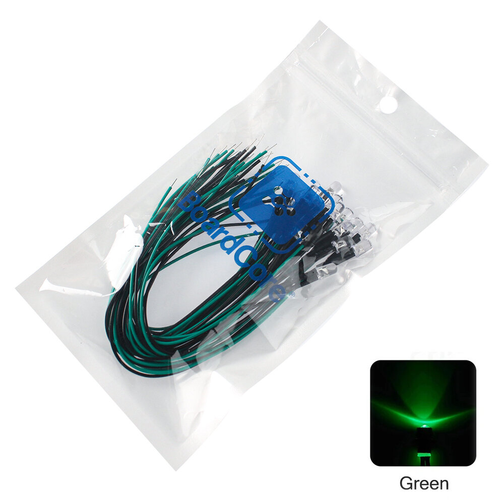 20/50PCS DC 12V PreWired 5mm LED Diode Lights 20CM Emitting Diodes F5 Lamp DIY Projects White Red Green Blue Orange Yellow
