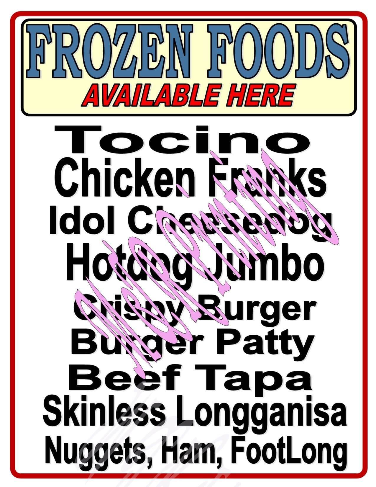 Frozen Foods (LIST) signage laminated Lazada PH