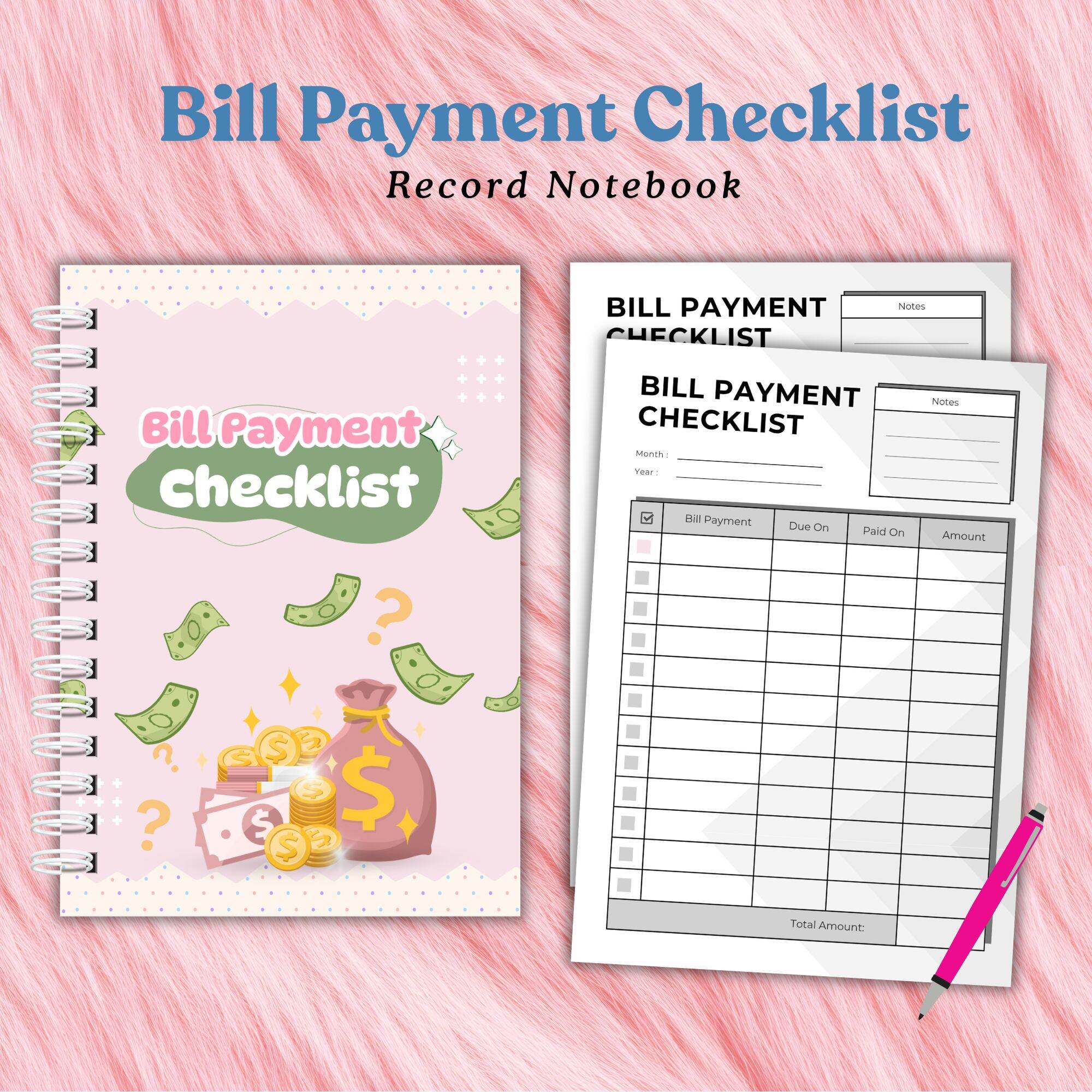 BILL CHECKLIST PAYMENT RECORD BOOK A5 SIZE FREE PEN