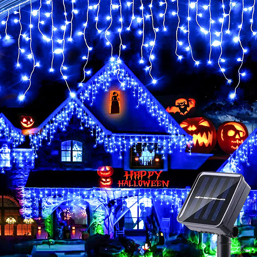8M solar waterproof Christmas ice strip light outdoor lighting LED string light curtain light fairy light decoration courtyard street eaves