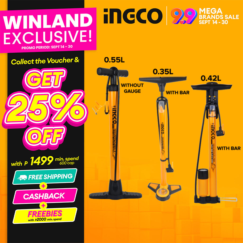 INGCO by Winland High Performance Aluminum Bicycle Floor Pump with and