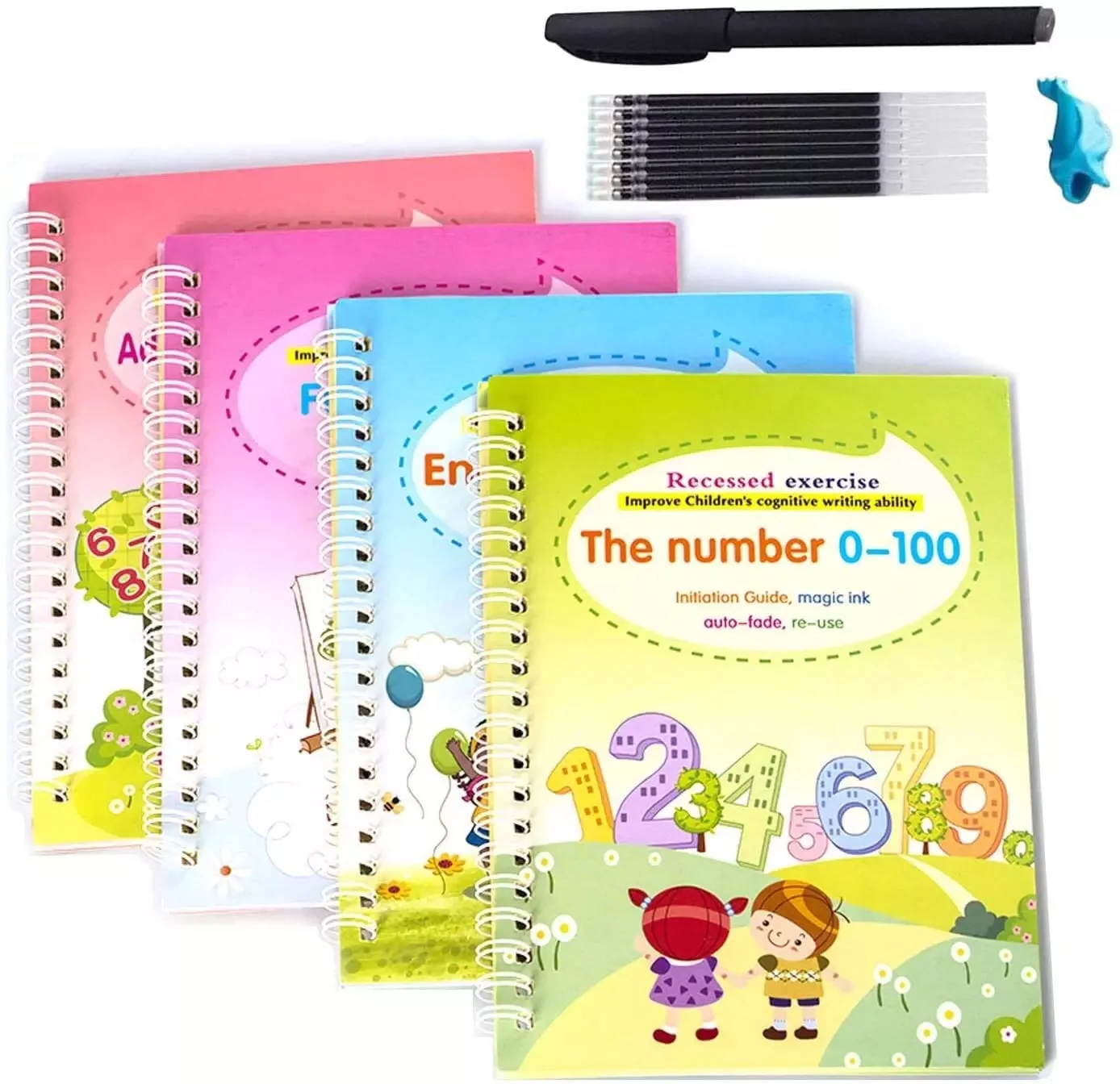 Reusable 4-in-1 Set Magic Copy Book Practice Hand Writing for Kids