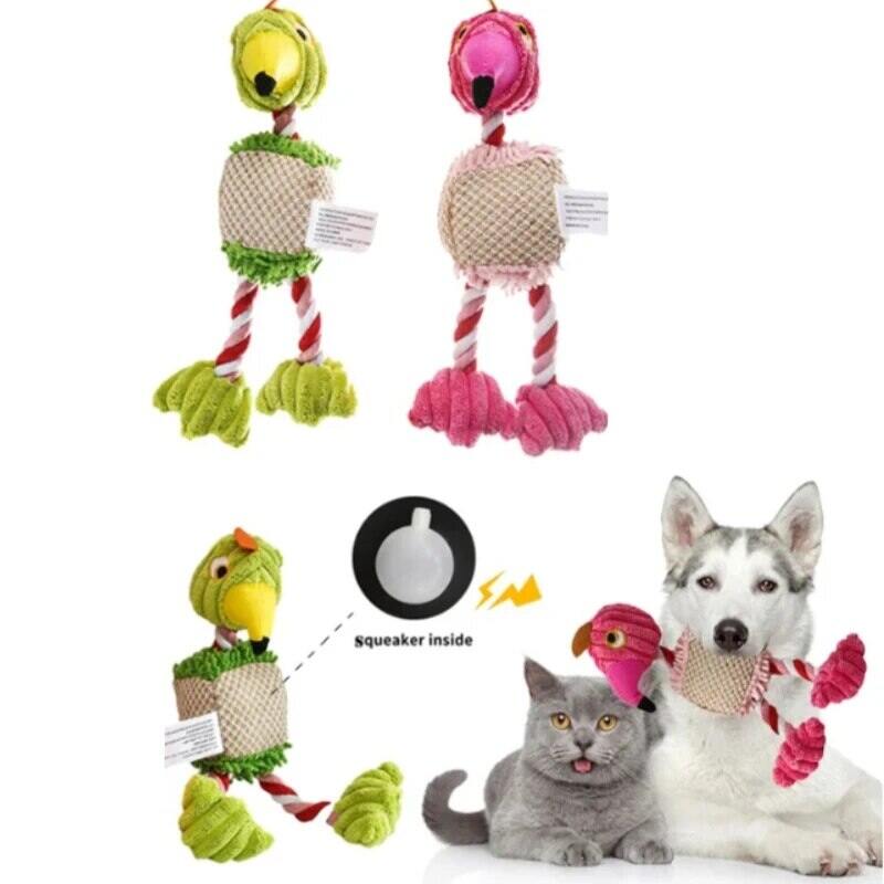 Parrot Shape Plush Dog Toys Lovely Bright Color Flamingo Bite Resistant Teeth Grinding and Sound Producing Pet Chew Squeaky Toy. 