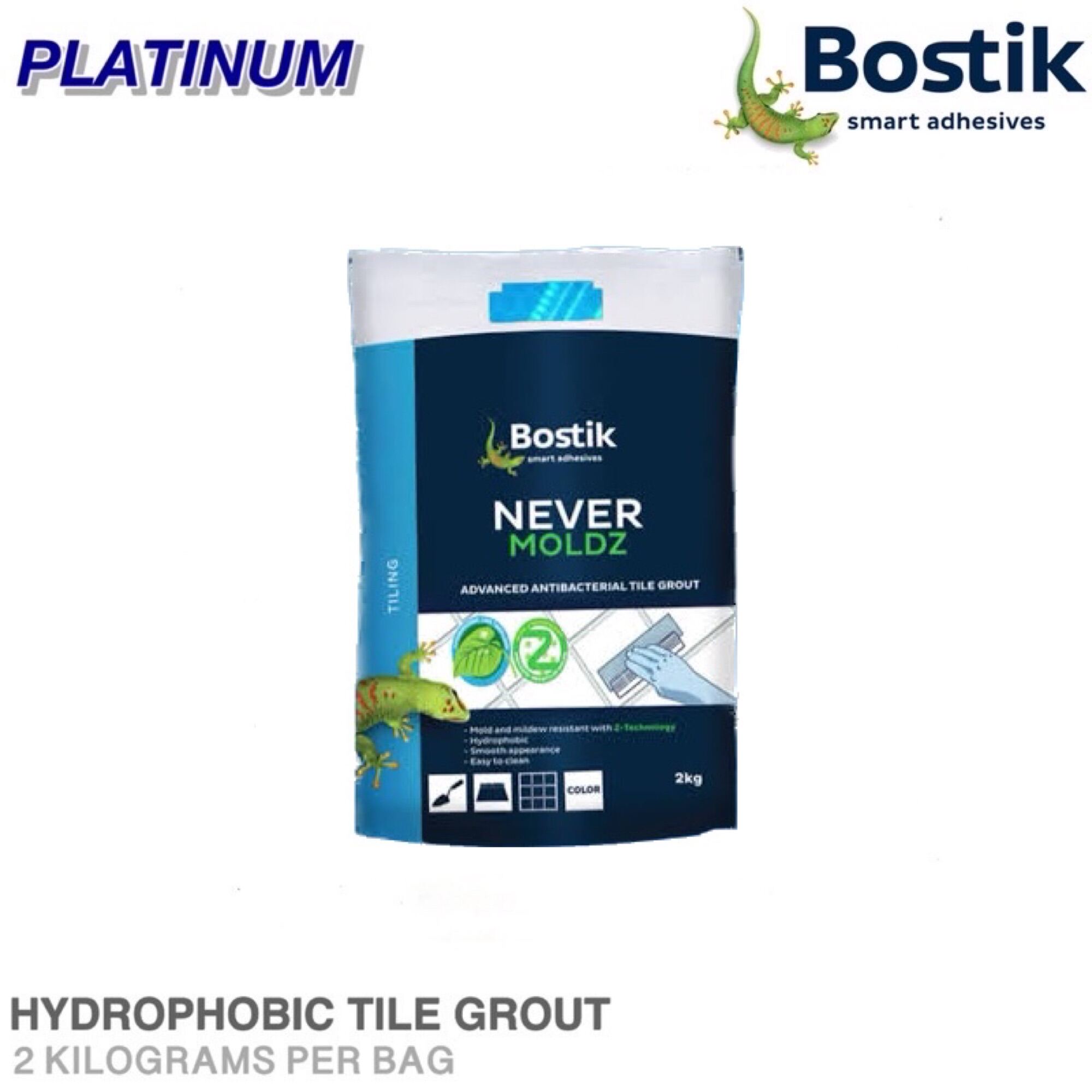 2Kgs BOSTIK Never Moldz Hydrophobic Tile Grout With Z Tech Sold Per