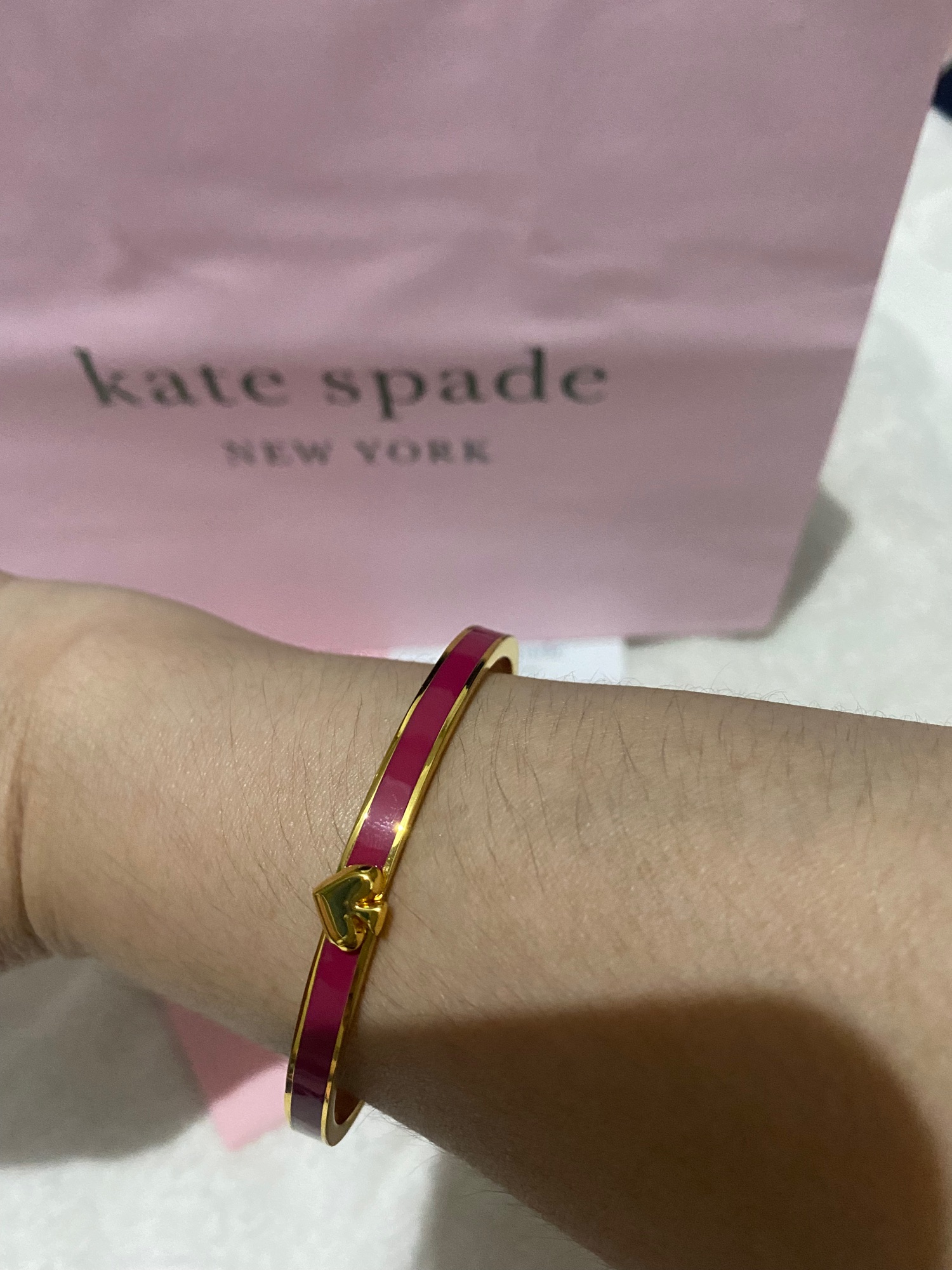 Signed Kate Spade Gold Tone Pink and White Enamel Bangle Bracelet hit Your  Stride Minimalist - Etsy