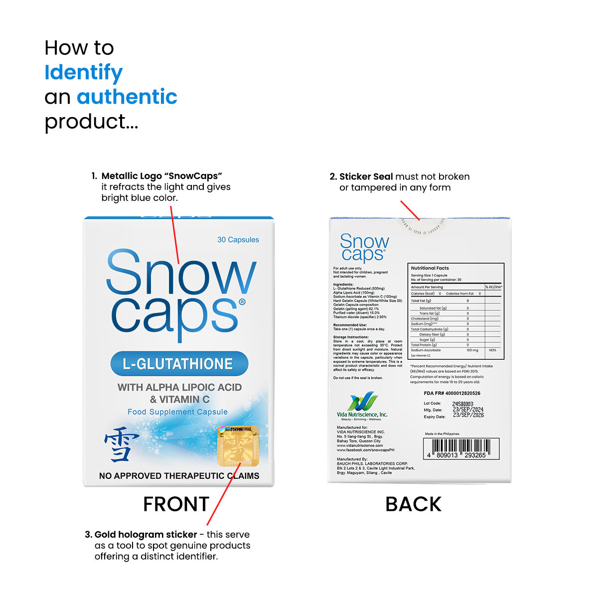 SnowCaps Premium L-Glutathione 500MG (30capsule)