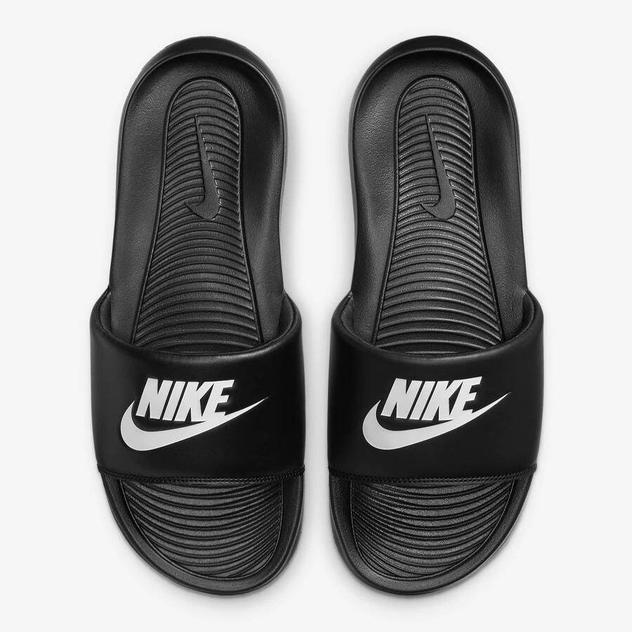 mens black and white nike slides