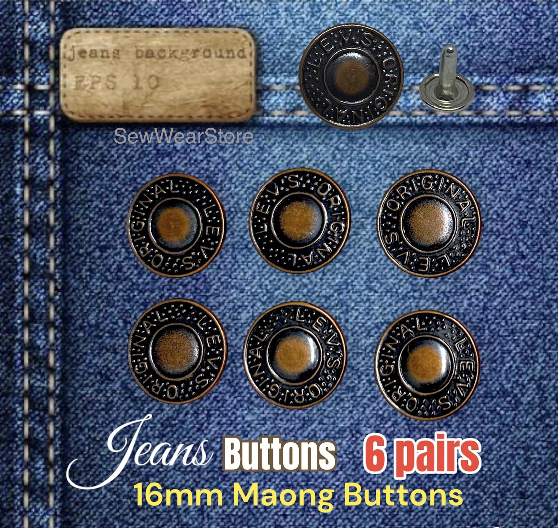 Jeans Button] Detachable 17mm Pants Button Replacement Jean Buttons No Sew  Instant Button by Sew Wear Store