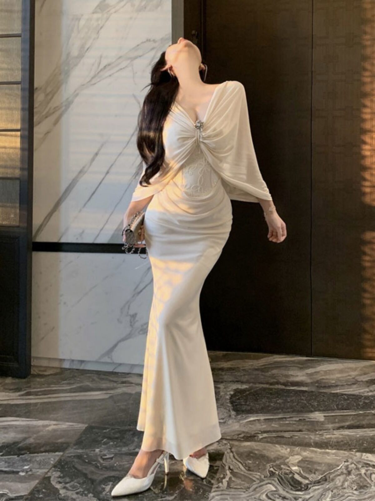 Elegant Lazada Long Dress Elegant Evening Gown One Shoulder Wedding Dress,  Luxury Floor