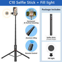 C10 Wireless Mobile Selfie Stick Multi-Functional Stable Tripod Stand with Light Remote 1.83m All-in-One Hidden for Live Stand