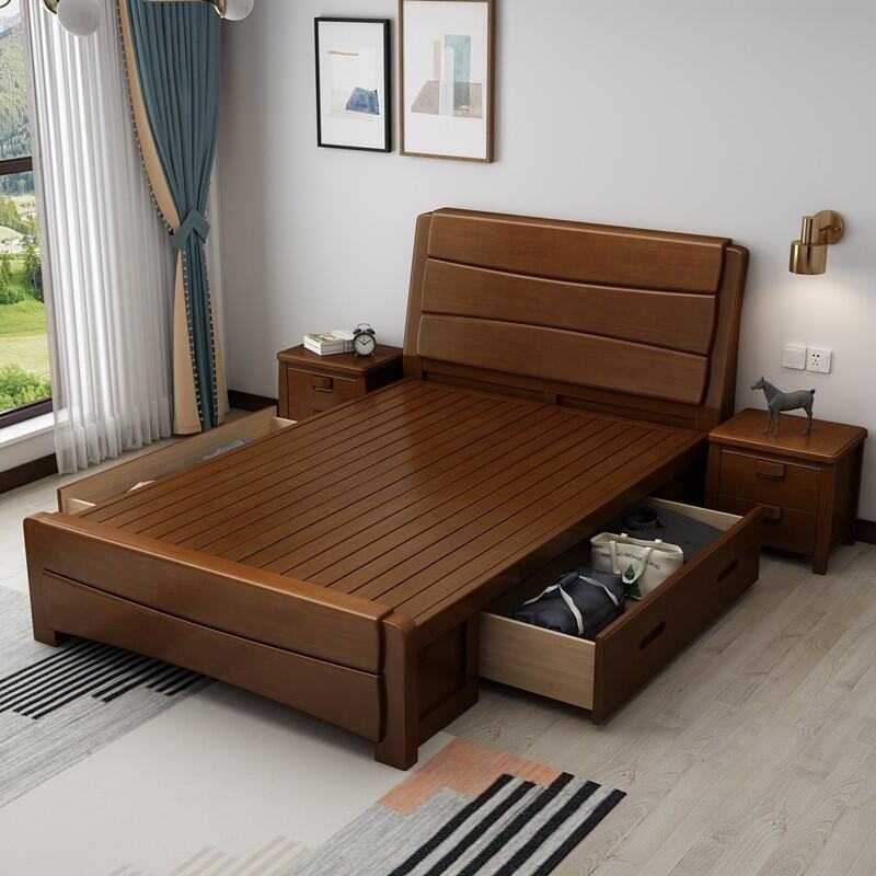 Single Bed 1 M 2 with Drawer Storage 90cm Width 1.2 M Air Pressure High Box 1.35 M 1.5 Economical Solid Wood Bed