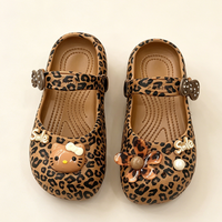 JIFANPAUL | Princess Style Leopard Print Kids Sandals Breathable Summer Beach Slippers for Girls Parent-Child Matching Fashionable Clogs