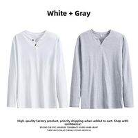 Bin Geo Bolo | V-Neck Button Mens Fitted Casual Long Sleeve T-Shirt Cotton
