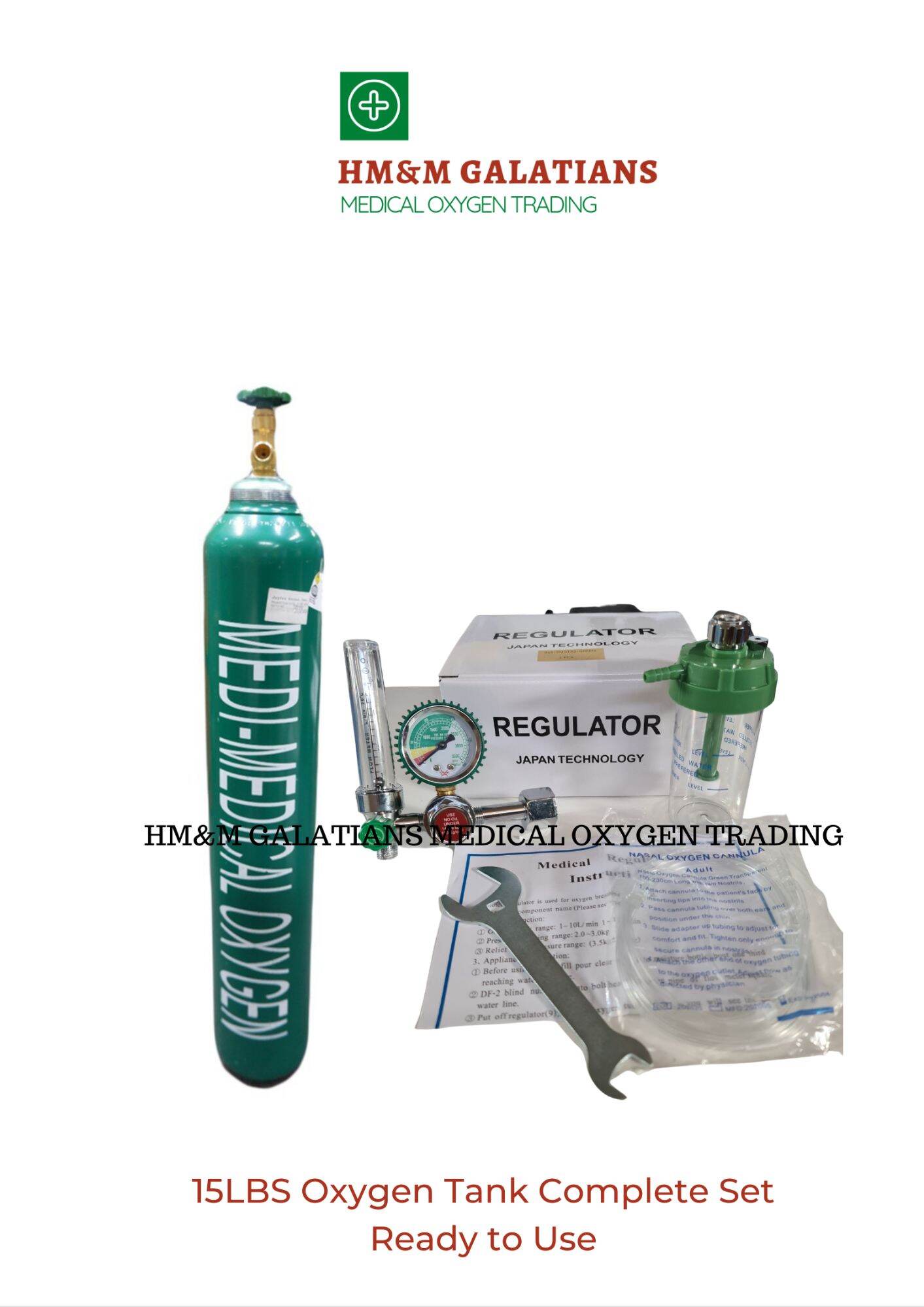 15lbs O2 15 LBS Medical Oxygen Tank Complete Set/Ready to Use/With Regulator
