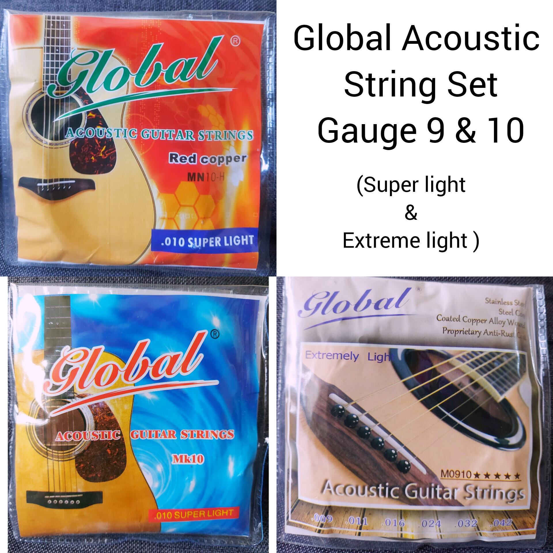 Global Acoustic Guitar String Set Gauge 10 Super Light Gauge 9