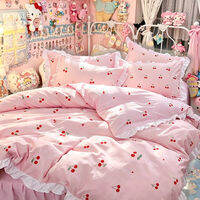 Dots Pink Bedding Set For Girls Ruffle Edge 4PCS