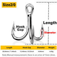 9KM 10Pcs Fishing Treble Hooks Saltwater 4X Strong Triple Hook High Carbon Steel Corrosion Resistant