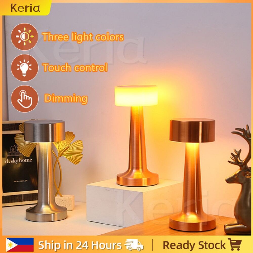 Keria LED Desk Lamp Rechargeable Dimmable Touch Table Light Simple Metal Table Lamp Bedroom Night Light Portable Eye Protection Soft Light
