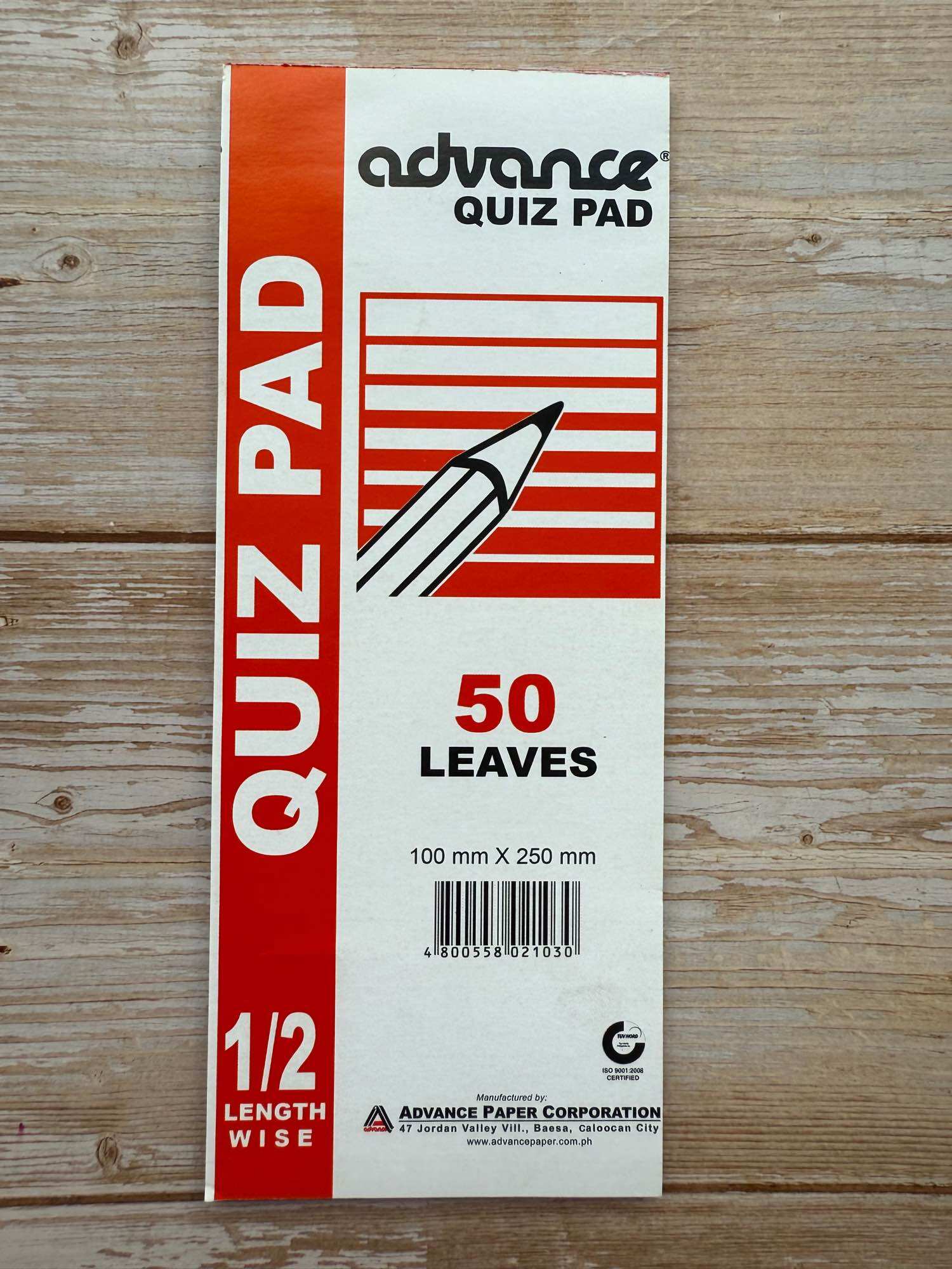 Advance 1/2 lengthwise Quiz Pad 50 Leaves (1 Pad)