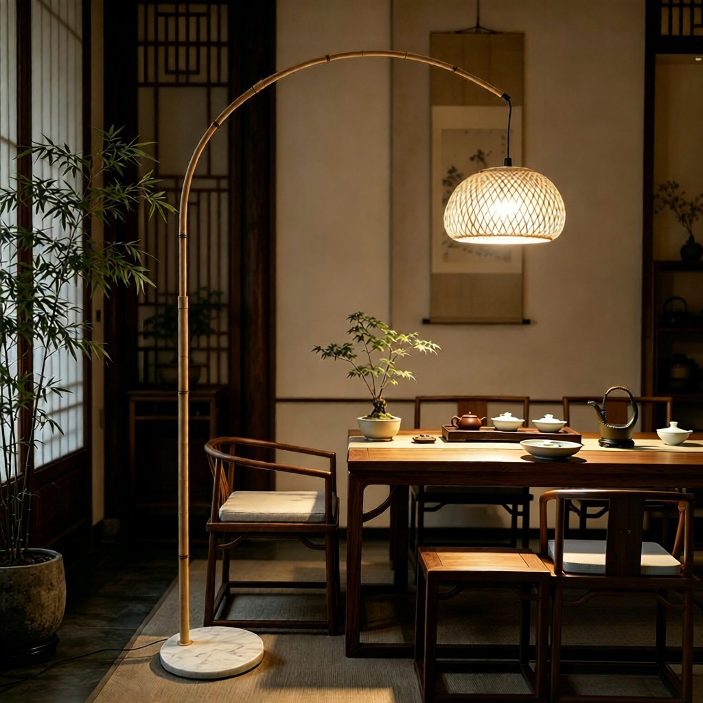 Zen Ji Style Bamboo Fishing Floor Lamp