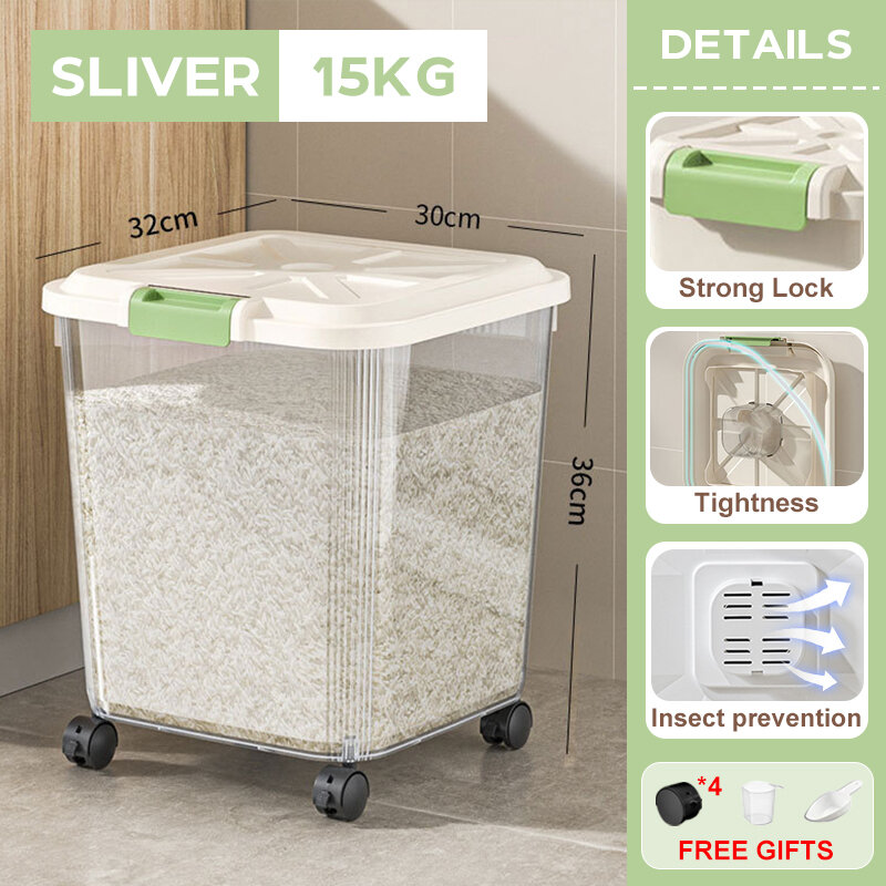 YULE Rice Dispenser Rice Storage Containers Pet Dog Food Storage with ...